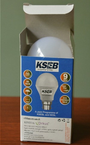 After the success in Puducherry, state electricity boards across the country have been supplying a limited number of subsidised LED bulbs to customers. This bulb was supplied by Kerala State Electricity Board. (Photo by S. Gopikrishna Warrier)