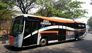 An electric bus run by the Bangalore Metropolitan Transport Corporation (Photo by Ramesh M.G.)