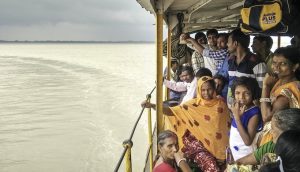 The Ganga behind the Farakka barrage is wide enough to make you forget that it is a river. Locals take the barge to cross the river from Mankechak, West Bengal, to Rajmahal, Jharkhand